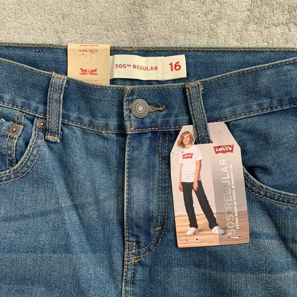 Levi's 505 Jeans Boys Junior Size 16 Blue Denim Straight Leg Regular 28x30” - Picture 10 of 14